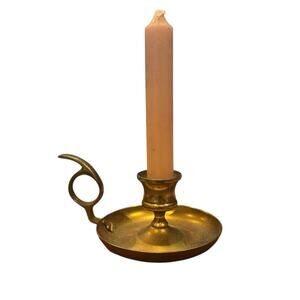 Vintage Brass Finger Loop Single Light Taper Candle Holder Gorgeous Patina 6"
